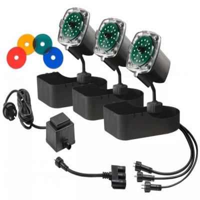 Kit 3 x foco led flower trio, sumergible o superfície, estanques