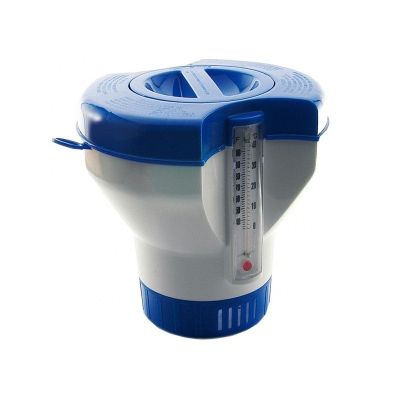 Dosificador oval flotante para cloro con termómetro. basic line
